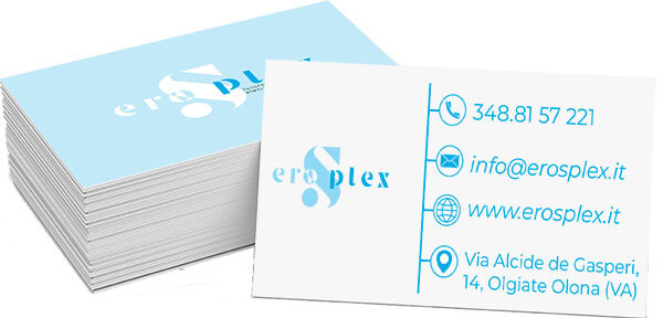 I biglietti visita creati da Nicola Stoia e il suo team per Eros Plex